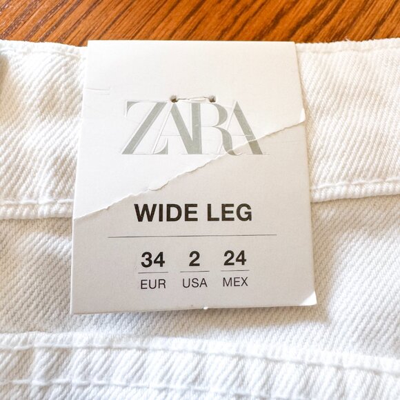 NWT ZARA Jeans Mid-Rise Wide Leg Full Length White Denim Women's Size 2 EUR 34 - Picture 8 of 8